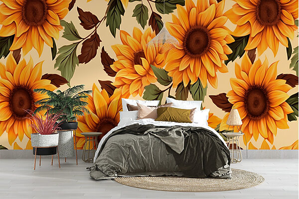 Fototapet Model de floarea-soarelui și frunze