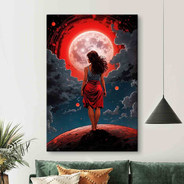 Femeie uitându-se la lună Tablouri Femeie uitându-se la lună