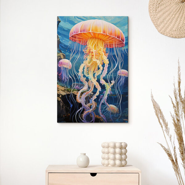 Meduze colorate care înoată în apă Tablouri Meduze colorate care înoată în apă