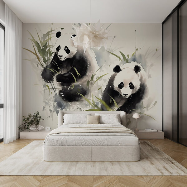 Cuplu de panda în iarbă Fototapet Cuplu de panda în iarbă