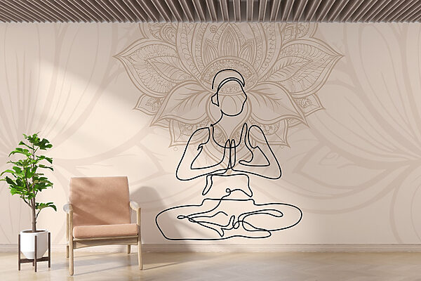 Desenul unei femei stând în poziția lotus Fototapet Desenul unei femei stând în poziția lotus
