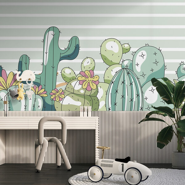 Grup de cactuși cu flori Fototapet Grup de cactuși cu flori