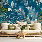 Fototapet Design floral senin pe fundal albastru