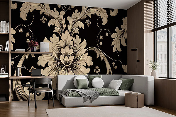 Design floral elegant pe fundal negru Fototapet Design floral elegant pe fundal negru