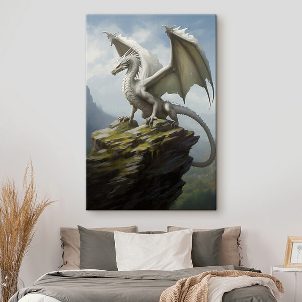 Dragon alb pe o stâncă Tablouri Dragon alb pe o stâncă