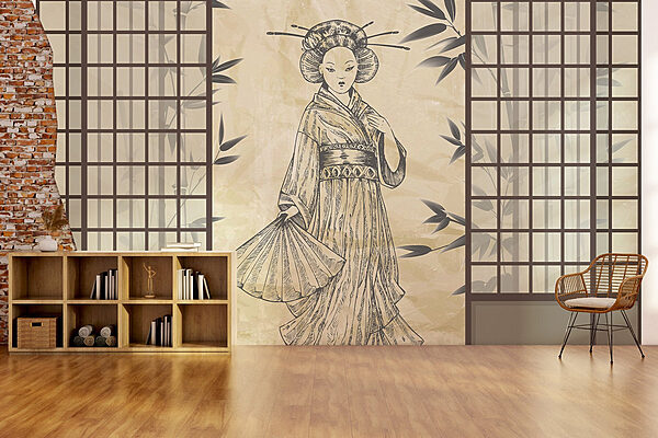 Desenul unei femei în kimono Fototapet Desenul unei femei în kimono
