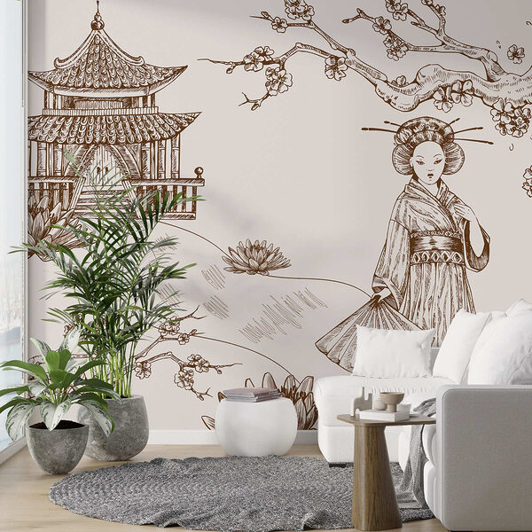 Desenul unei femei în kimono Fototapet Desenul unei femei în kimono