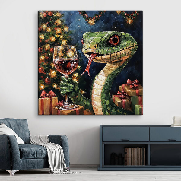 Pictura unui șarpe care ține un pahar de vin Tablouri Pictura unui șarpe care ține un pahar de vin