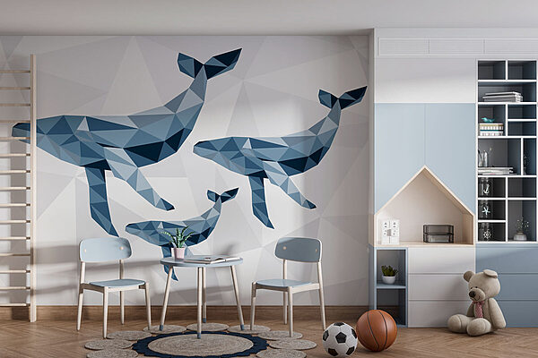 Grup de balene în stil low poly Fototapet Grup de balene în stil low poly