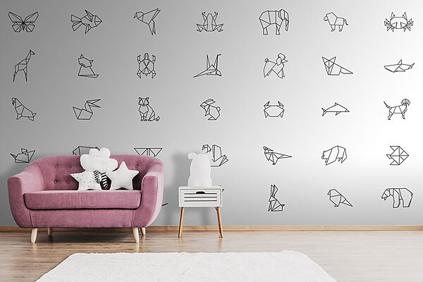 Colecție de animale origami Fototapet Colecție de animale origami