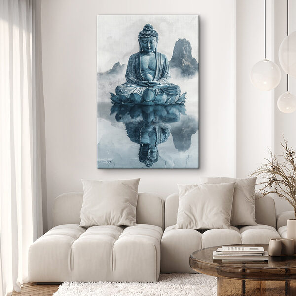 Statuia unei persoane care stă pe o floare de lotus în apă Tablouri Statuia unei persoane care stă pe o floare de lotus în apă