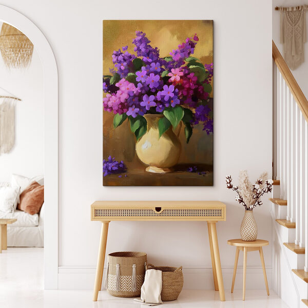 Pictura de flori violet într-o vază Tablouri Pictura de flori violet într-o vază