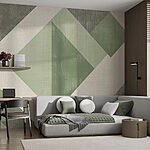 Fototapet Model geometric verde și alb