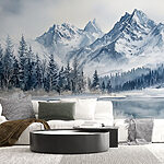 Fototapet Lac cu munți acoperiți de zăpadă și copaci