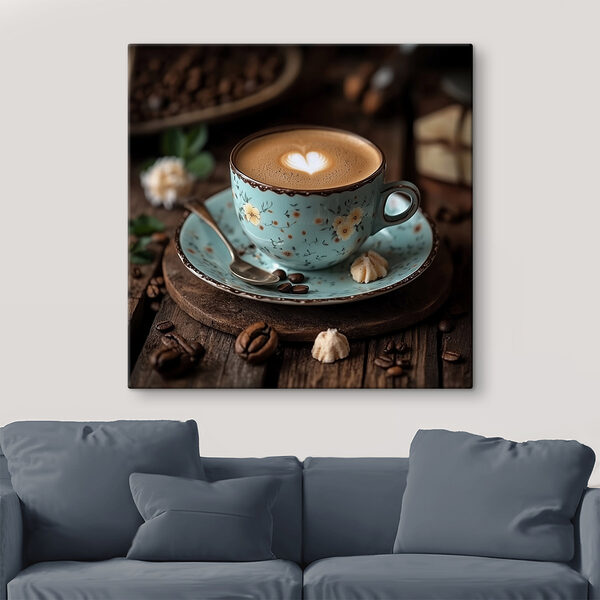 Ceașcă de cafea cu o spumă în formă de inimă în spumă Tablouri Ceașcă de cafea cu o spumă în formă de inimă în spumă