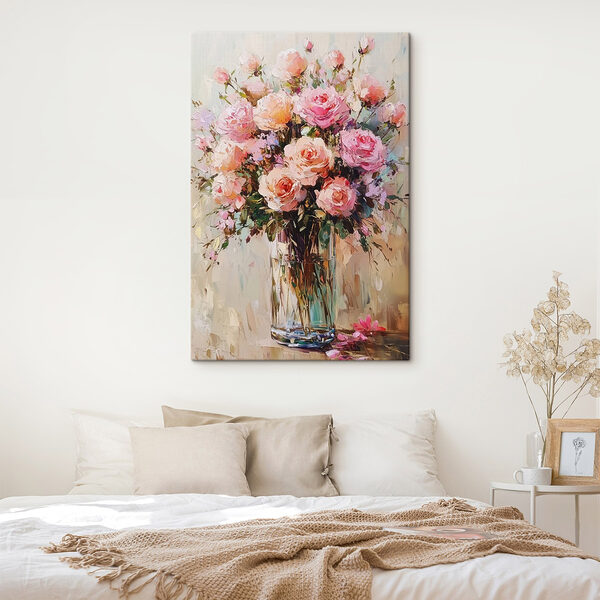 Pictura unui buchet de trandafiri roz Tablouri Pictura unui buchet de trandafiri roz