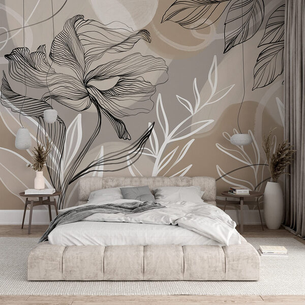 Delicate florale line art design Fototapet Delicate florale line art design