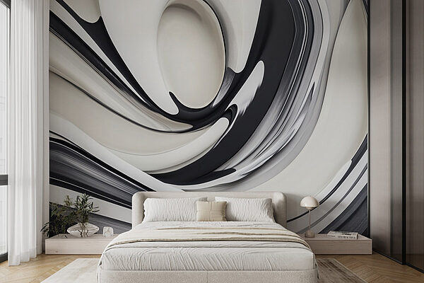 Design spiralat alb și negru Fototapet Design spiralat alb și negru