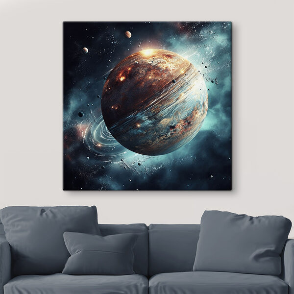 Planetă în spațiu cu stele și planete Tablouri Planetă în spațiu cu stele și planete