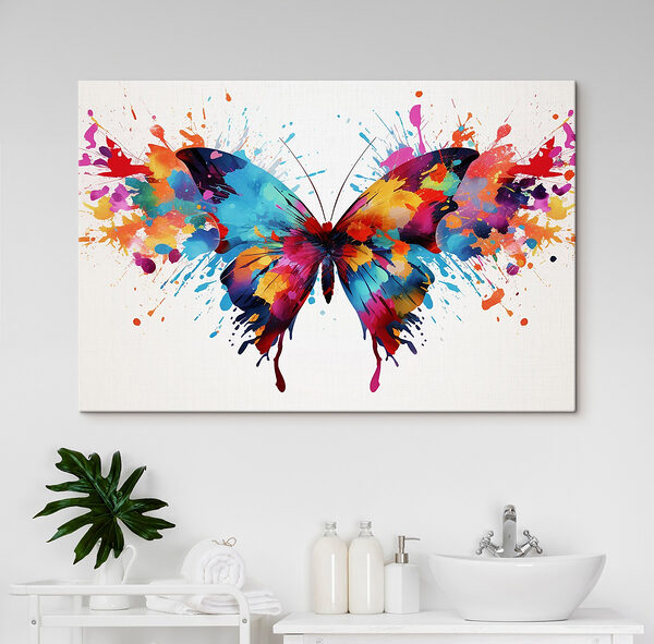 Fluture colorat cu stropi de vopsea Tablouri Fluture colorat cu stropi de vopsea