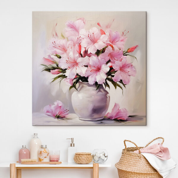 Pictura de flori roz într-o vază Tablouri Pictura de flori roz într-o vază