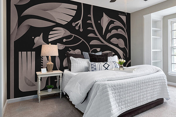 Design floral alb și negru Fototapet Design floral alb și negru
