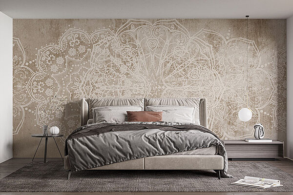 Design ornamentat alb pe o suprafață maro Fototapet Design ornamentat alb pe o suprafață maro
