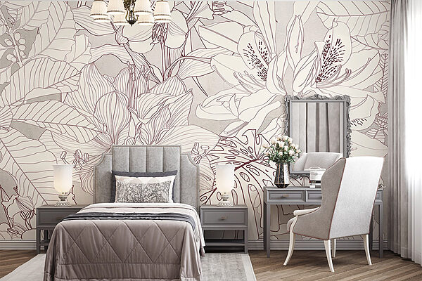 Delicate florale line art design Fototapet Delicate florale line art design