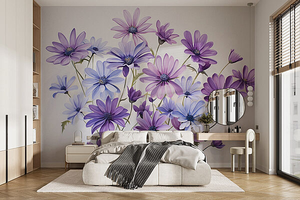 Grup de flori violet și albastru Fototapet Grup de flori violet și albastru