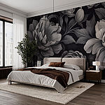 Fototapet Model floral alb-negru