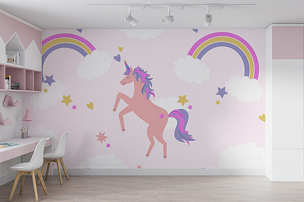 Fototapet Fototapet Unicorn cu curcubee și stele (SKU: w02671)