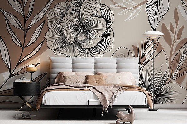 Eleganță florală în alb și negru Fototapet Eleganță florală în alb și negru