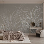 Fototapet Design floral alb pe un fundal gri