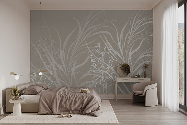 Design floral alb pe un fundal gri Fototapet Design floral alb pe un fundal gri