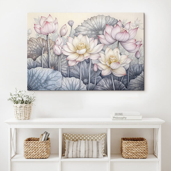 Flori delicate în peisajul acvatic senin Tablouri Flori delicate în peisajul acvatic senin