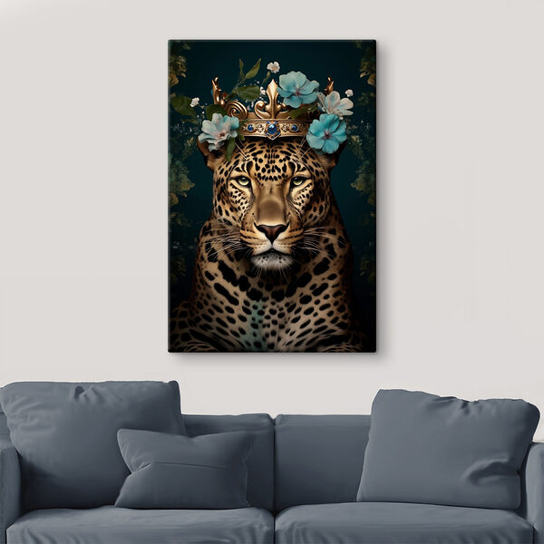 Leopard cu o coroană și flori Tablouri Leopard cu o coroană și flori