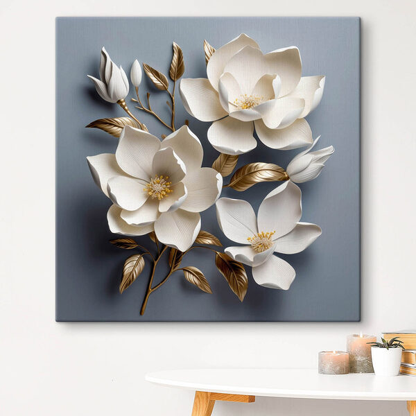 Compoziție florală elegantă în relief afișată cu artă Tablouri Compoziție florală elegantă în relief afișată cu artă