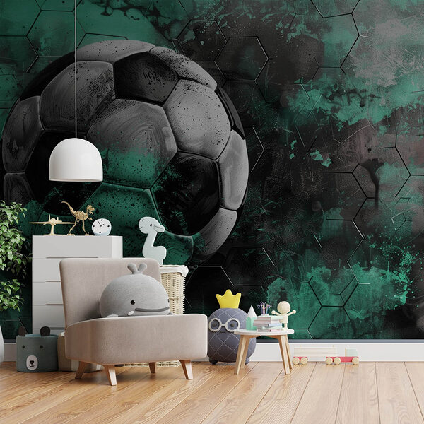 Fototapet Minge de fotbal pe un fundal verde și negru