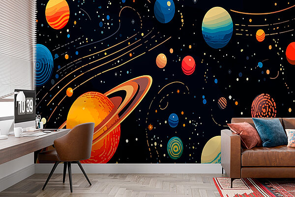 Planete și stele colorate Fototapet Planete și stele colorate
