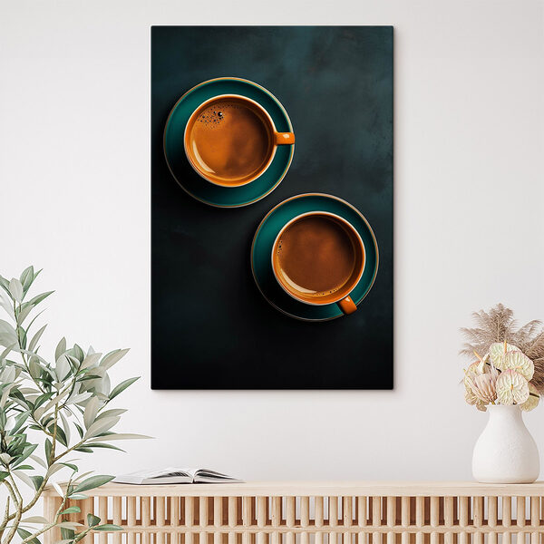 Două cești de cafea pe farfurioare Tablouri Două cești de cafea pe farfurioare