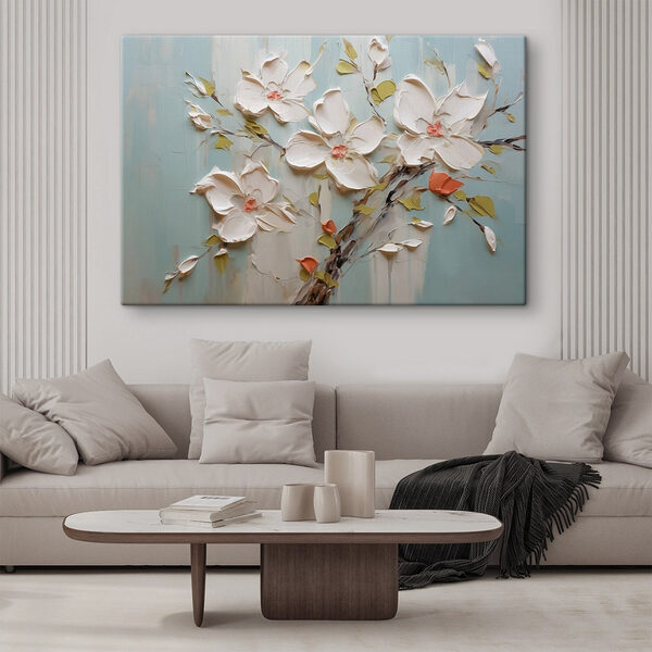 Tablouri Pictura de flori pe un fundal albastru