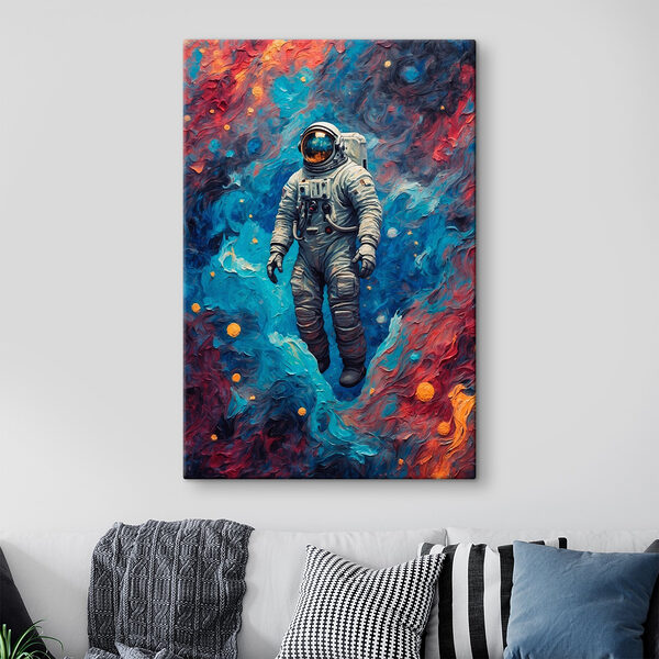 Un astronaut în spațiu cu fundal colorat Tablouri Un astronaut în spațiu cu fundal colorat