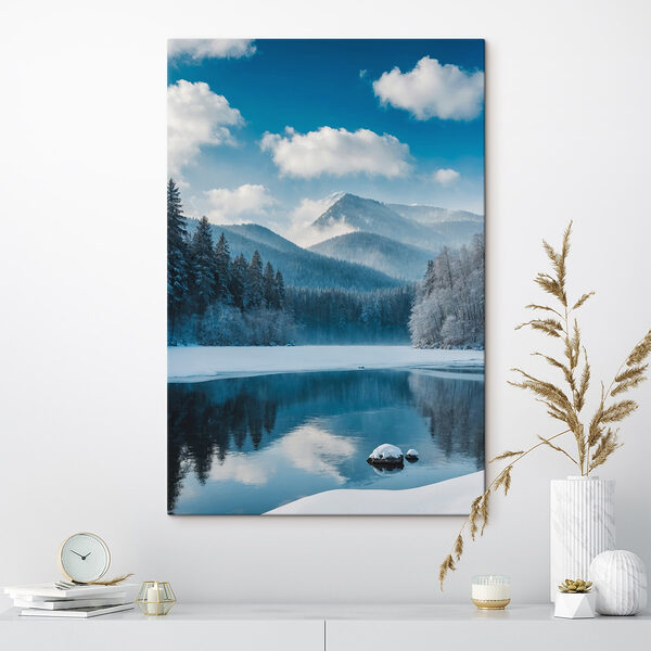 Tablouri Lac cu zăpadă și copaci în fundal