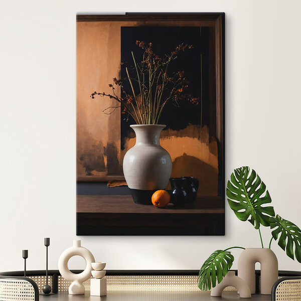 Tablouri Vază cu flori uscate și portocale