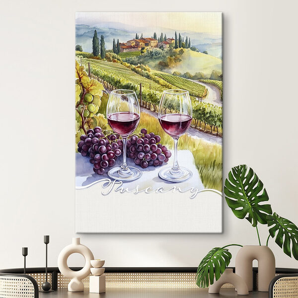 Pahare de vin și struguri pe o masă Tablouri Pahare de vin și struguri pe o masă