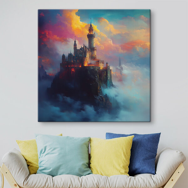 Castel pe un munte cu nori Tablouri Castel pe un munte cu nori