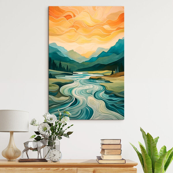 Pictura unui râu care curge printr-o vale Tablouri Pictura unui râu care curge printr-o vale