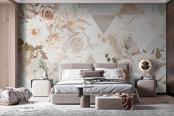 Wallpaper cu flori și triunghiuri Fototapet Wallpaper cu flori și triunghiuri