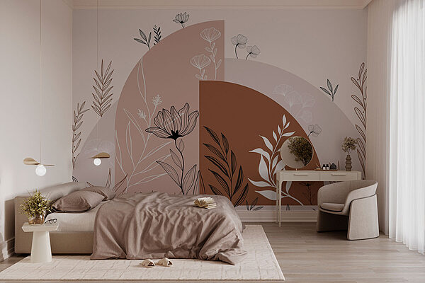 Design grafic de flori și frunze Fototapet Design grafic de flori și frunze