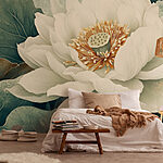 Fototapet Floare albă cu frunze verzi